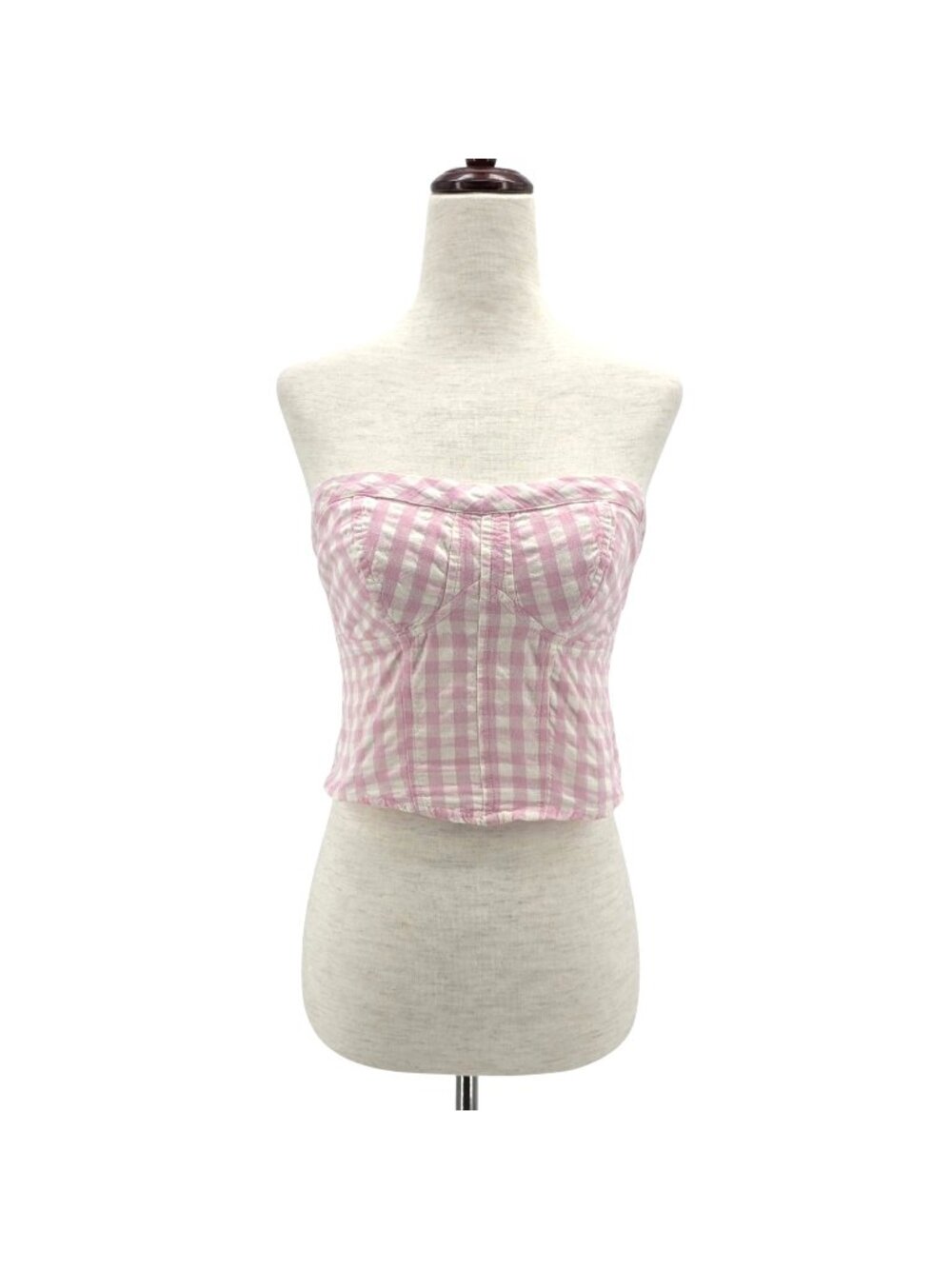 Free People Womens XS Leilani Tube Top in Pink Gingham Cropped Strapless Cottage